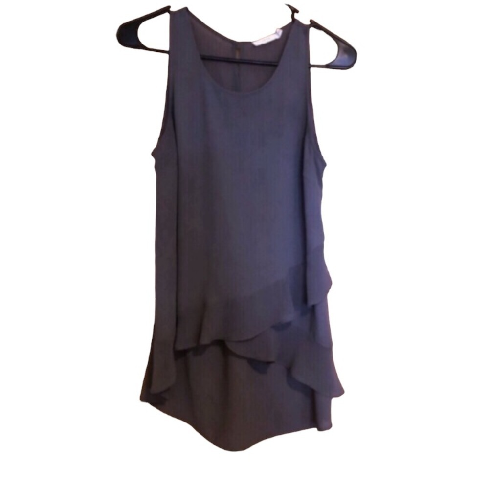 Lush long ruffle tunic army green sleeveless top Sz XS